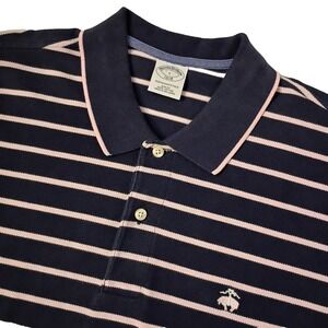 Brooks Brothers Performance Polo Mens Large Slim Fit Blue Pink Striped Golf Logo